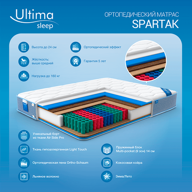 Жорсткий матрац Ultima Sleep Spartak (Спартак) із системою вентиляції Air Side Pro 70x190 см &mdash; Morfey.ua