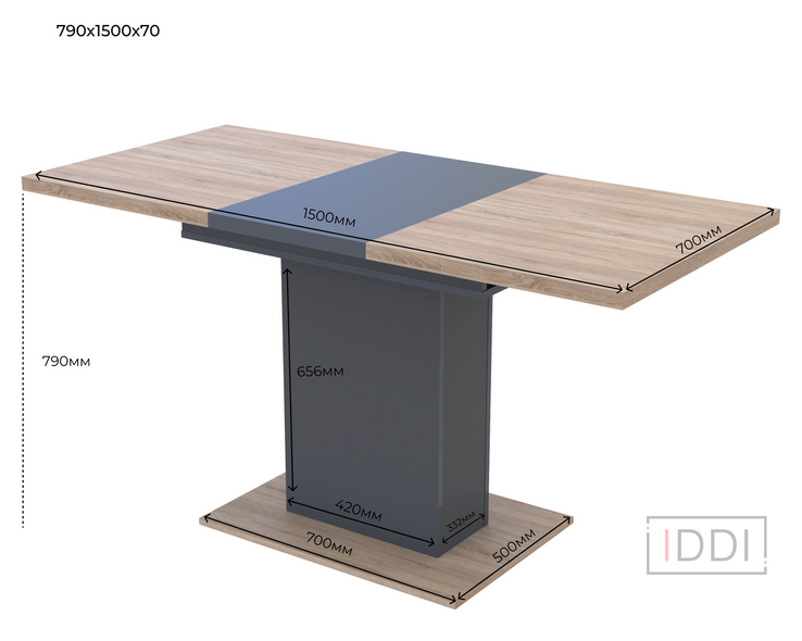 Столовий стіл Doros Бостон Дуб Cонома / Графіт 150х70х79 (81339362) — Morfey.ua