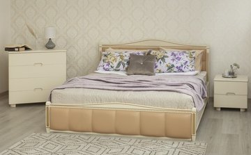 Полуторная кровать Прованс с мягкой спинкой и патиной (квадраты) Олимп 120x190 см Орех — Morfey.ua