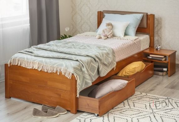 Односпальне ліжко Ліка Люкс з м'якою спинкою і ящиками Олімп 80x190 см Горіх — Morfey.ua