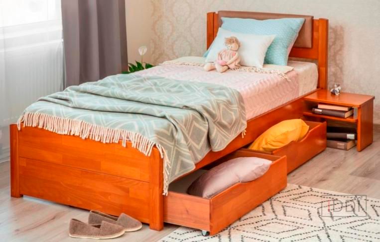 Односпальная кровать Олимп Лика Люкс с мягкой спинкой с ящиками 80x190 см Орех — Morfey.ua