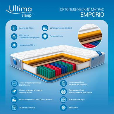 Матрац Ultima Sleep Emporio (Емпоріо) з інноваційною системою вентиляції Air Side Pro 70x190 см &mdash; Morfey.ua