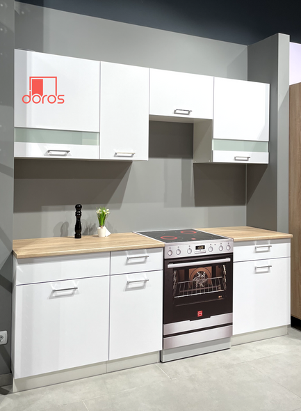 Кухня Лея Doros Белый гладкий / сонома ДСП / вставки стекло 220х60х250 (80359337) &mdash; Morfey.ua