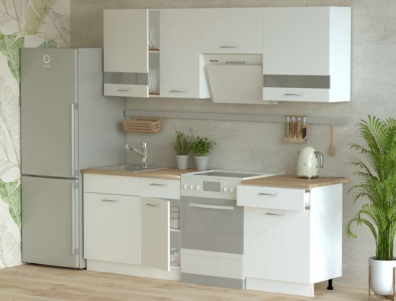Кухня Лея Doros Белый гладкий / сонома ДСП / вставки стекло 220х60х250 (80359337) &mdash; Morfey.ua