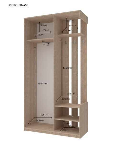 Передпокій Doros City One Door Дуб Cонома 1 Дзеркало 110х45х210 (44900083) &mdash; Morfey.ua