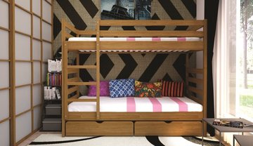 Двоярусне ліжко ТИС Трансформер-1 90x200 см з двома шухлядами Бук щит — Morfey.ua
