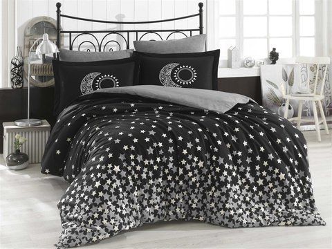 КПБ HOBBY Poplin Stars серый 200*220/2*50*70 &mdash; Morfey.ua
