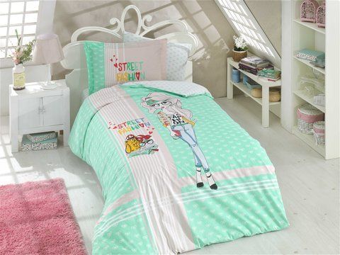 КПБ HOBBY Poplin Street Fashion мятный 160*220/1*50*70 &mdash; Morfey.ua