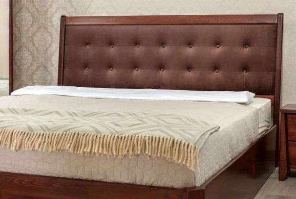 Полуторне ліжко Сіті Преміум з м'якою спинкою та з підйомним механізмом Олімп 120x190 см Горіх — Morfey.ua