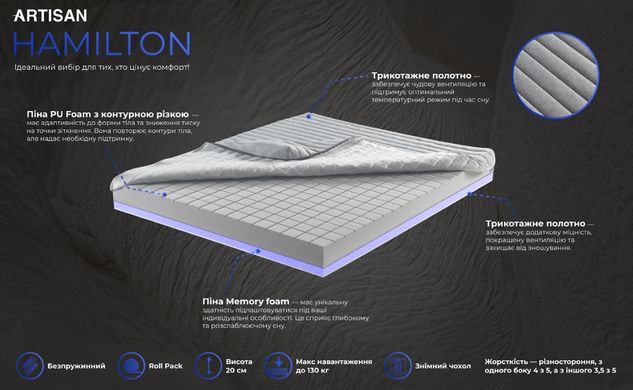 Ортопедический беспружинный матрац Olimpia Hamilton (Гамільтон) Artisan 90x200 см — Morfey.ua