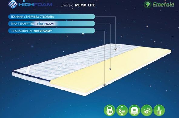 Матрац безпружинний HighFoam Emerald Memo Lite (Емеральд Мемо Лайт) 70x190 см — Morfey.ua