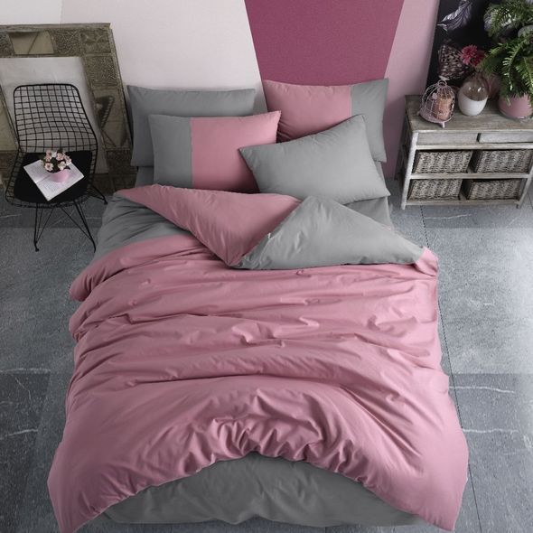 КПБ HOBBY Poplin Diamond Gulkurusu рожевий/сірий 200*220/2*50*70 &mdash; Morfey.ua