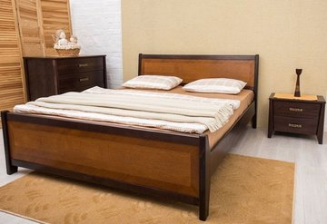 Полуторная кровать Сити с изножьем и интарсией Олимп 120x190 см Орех — Morfey.ua