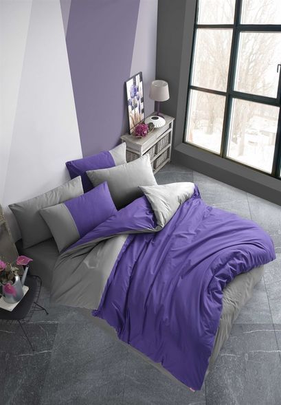 КПБ HOBBY Poplin Diamond Mor бузковий/сірий 200*220/2*50*70 &mdash; Morfey.ua