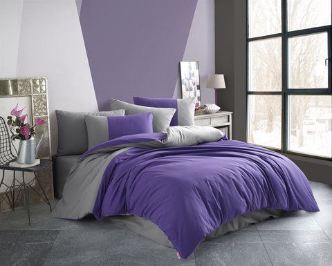 КПБ HOBBY Poplin Diamond Mor сиреневый/серый 200*220/2*50*70 &mdash; Morfey.ua