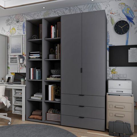 Комплект Doros Гелар з 2 Етажерками Графіт 2 ДСП 153.9х49.5х203.4 (42005055) &mdash; Morfey.ua