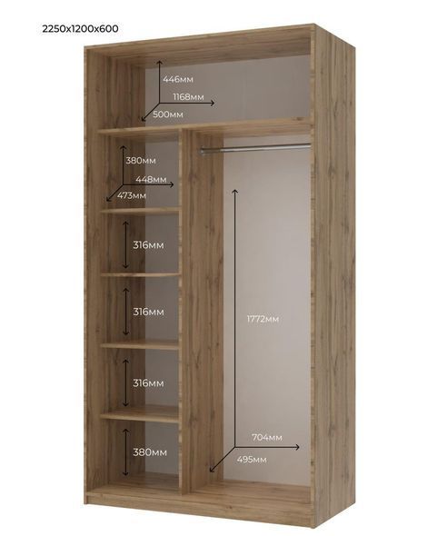 Шкаф купе Doros Сити Лайт Тахо 2 Зеркала 120х60х225 (44900228) &mdash; Morfey.ua