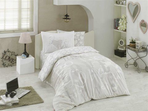 КПБ HOBBY Poplin Love серый 160*220/1*50*70 &mdash; Morfey.ua