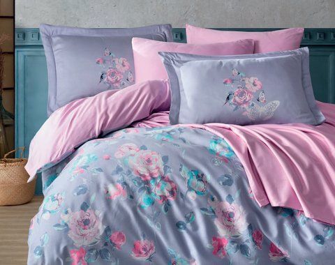 КПБ HOBBY Exclusive Sateen CALVINA сиреневый 200*220/4*50*70 &mdash; Morfey.ua