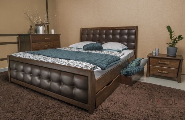 Полуторне ліжко Сіті Преміум з м'якою спинкою та ящиками Олімп 120x190 см Горіх — Morfey.ua