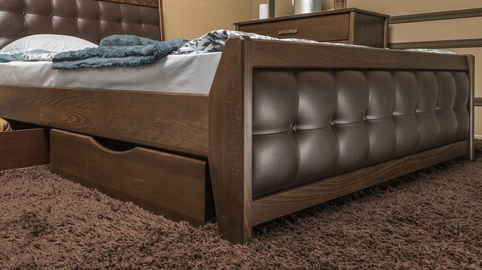 Полуторне ліжко Сіті Преміум з м'якою спинкою та ящиками Олімп 120x190 см Горіх — Morfey.ua