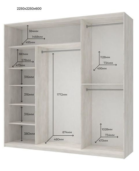 Шкаф купе Doros Сити Лайт Белое дерево 1 ДСП / 2 Зеркала 225х60х225 (42002066) &mdash; Morfey.ua