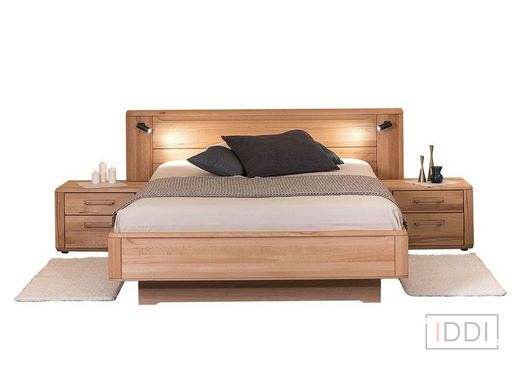 Двоспальне ліжко K'Len Ніколь 160x200 см з освітленням узголів'я Бук щит/масив без ящиків — Morfey.ua