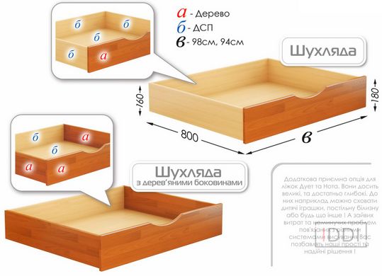 Кровать-диван Эстелла Нота щит 80x190 см Два ящика ДСП Ольха — Morfey.ua