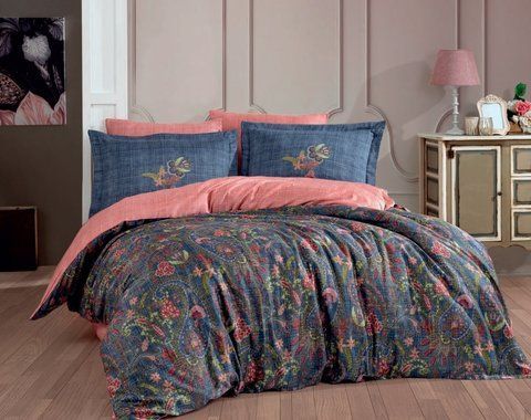 КПБ HOBBY Exclusive Sateen ESTELA синий 200*220/4*50*70 &mdash; Morfey.ua