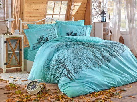 КПБ HOBBY Poplin Margherita бирюзовый 200*220/2*50*70 &mdash; Morfey.ua