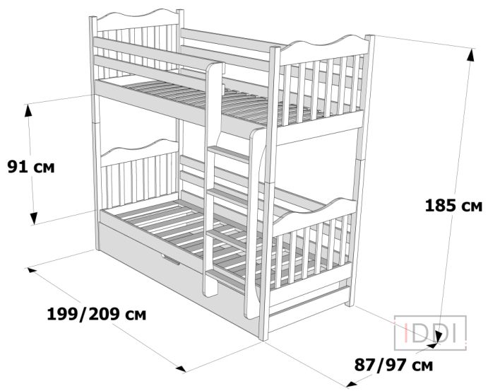 Ліжко Мауглі двоярусна з ПМ Drimka 80x190 см — Morfey.ua