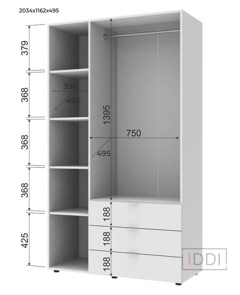 Распашной шкаф для одежды Doros Гелар Белый 3 ДСП 116,2х49,5х203,4 (42001021) — Morfey.ua
