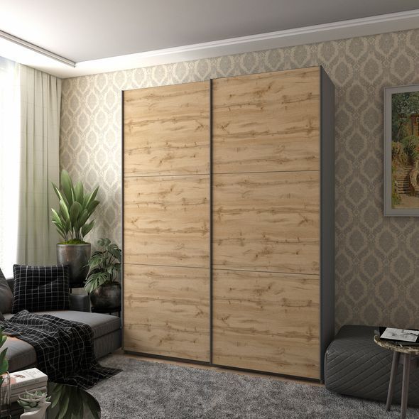 Шкаф купе Doros G-сaiser Графит / Дуб Эвок 2 ДСП / 3 части 180х60х240 (42005014) &mdash; Morfey.ua