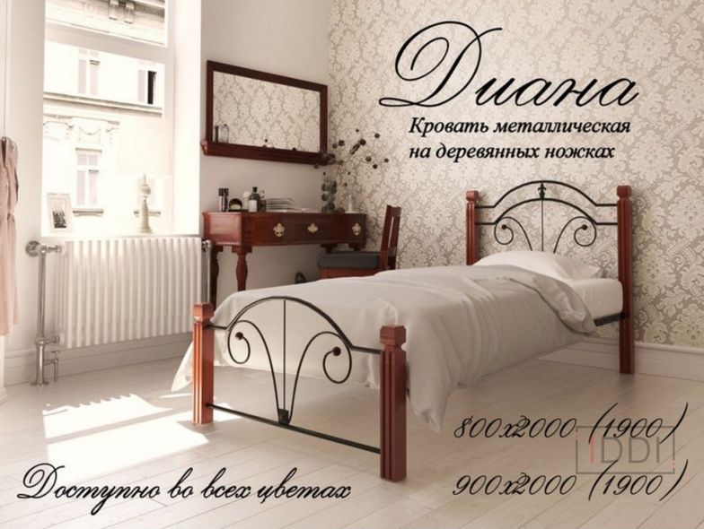 Ліжко Діана на дерев'яних ніжках односпальне Метал Дизайн 80x190 см Чорний — Morfey.ua