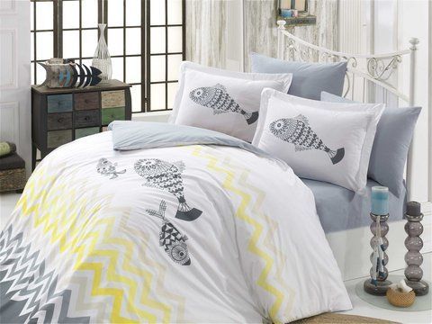 КПБ HOBBY Poplin Ocean серый/желтый 200*220/2*50*70 &mdash; Morfey.ua
