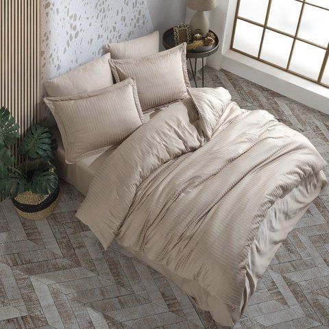 КПБ HOBBY Exclusive Sateen Diamond Cizgili бежевый 200*220/4*50*70 &mdash; Morfey.ua