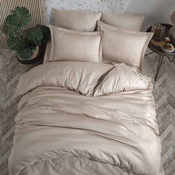 КПБ HOBBY Exclusive Sateen Diamond Cizgili бежевий 200*220/4*50*70 &mdash; Morfey.ua