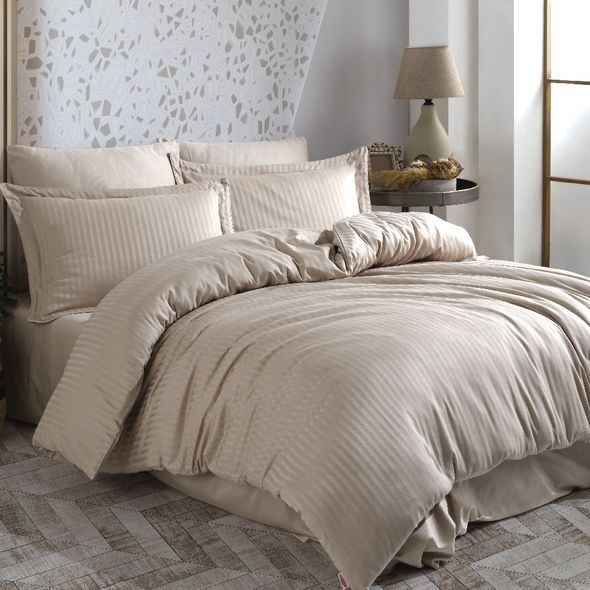 КПБ HOBBY Exclusive Sateen Diamond Cizgili бежевий 200*220/4*50*70 &mdash; Morfey.ua