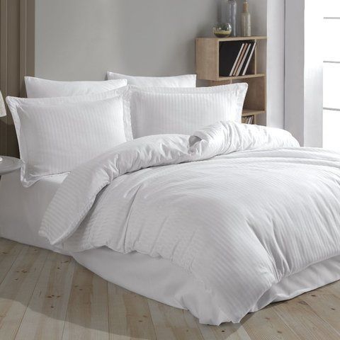 КПБ HOBBY Exclusive Sateen Diamond Cizgili белый 200*220/4*50*70 &mdash; Morfey.ua
