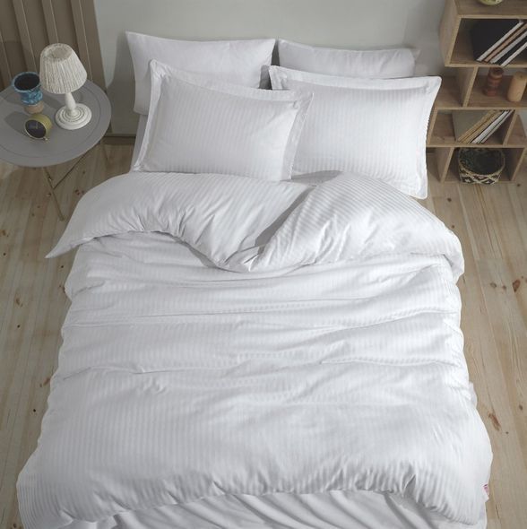 КПБ HOBBY Exclusive Sateen Diamond Cizgili білий 200*220/4*50*70 &mdash; Morfey.ua