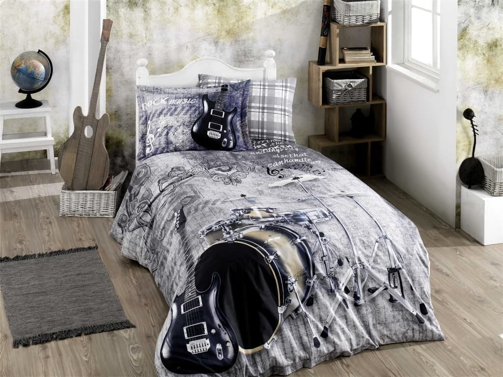 КПБ HOBBY Poplin Rock Music сірий 160*220/1*50*70