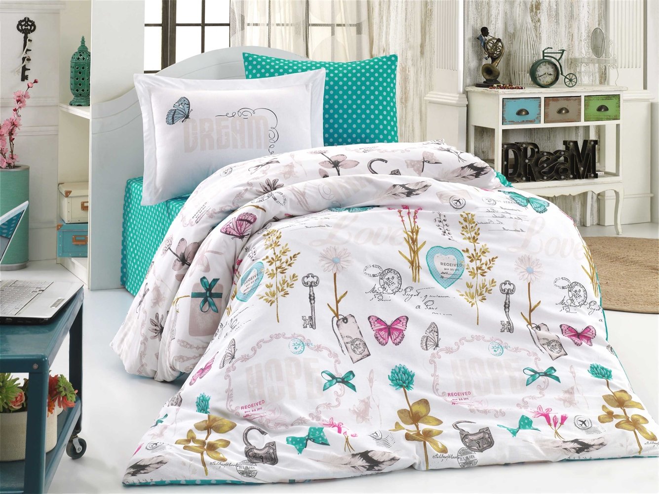 КПБ HOBBY Poplin Rossela бірюзовий 160*220/1*50*70