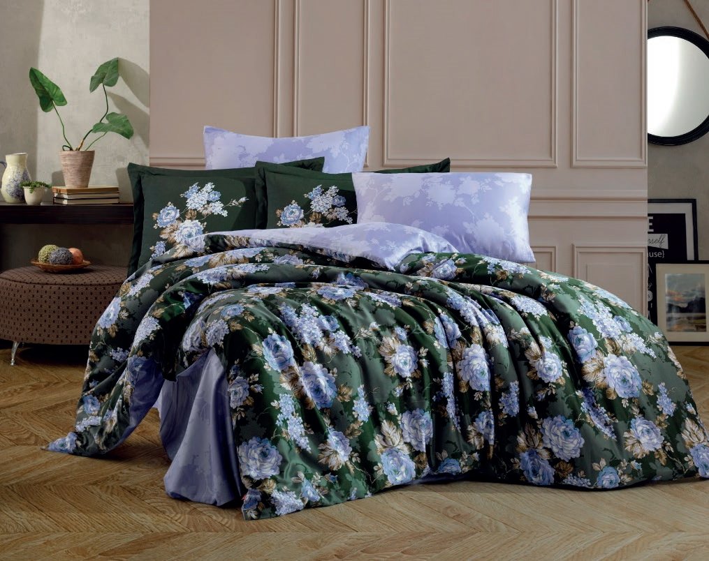 КПБ HOBBY Exclusive Sateen ADRIANA т.зелений/бузковий 200*220/4*50*70