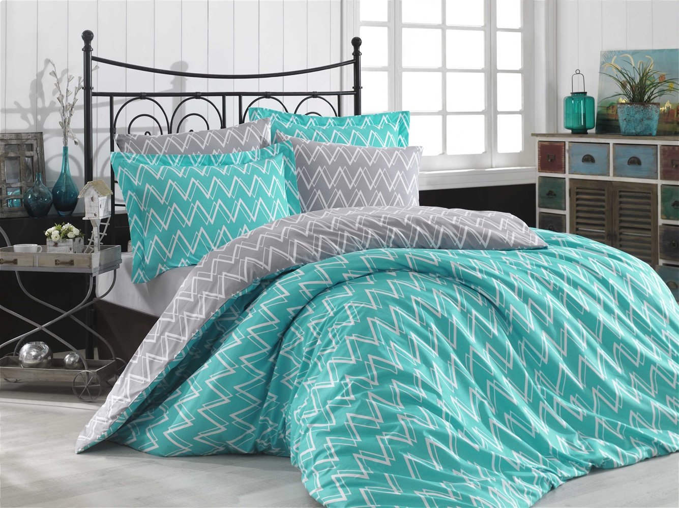КПБ HOBBY Poplin Nazende бірюзовий 160*220/1*50*70